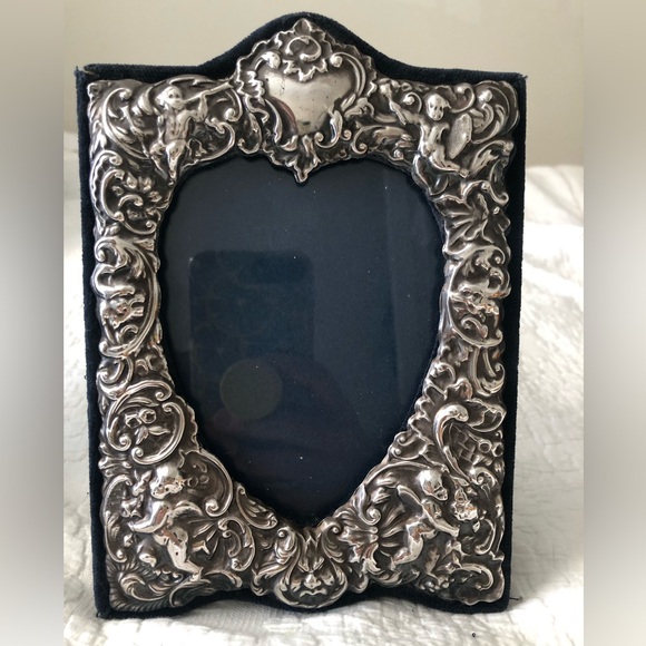 STERLING SILVER Ornate Cherub Heart Vintage Picture Frame ENGLAND